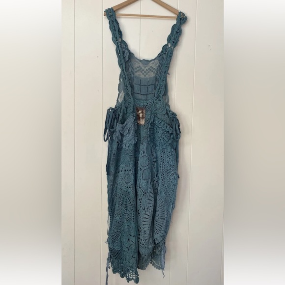 Magnolia Pearl Teal Crochet Silk Ribbon Patchwork Overalls ⭐️Please Read - Picture 10 of 16